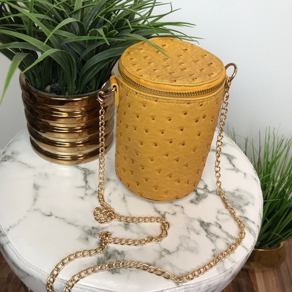 ‼️ Ostrich Barrel Mustard Color Purse Bag Chain - Picture 3 of 8